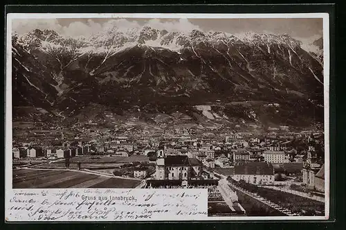 Foto-AK Fritz Gratl: Innsbruck, Totalansicht mit Kirche