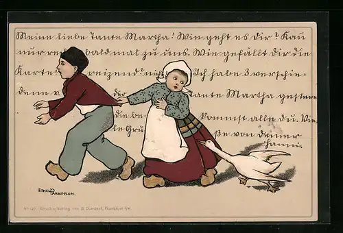 Künstler-AK Ethel Parkinson: Holländisches Pärchen und Gans