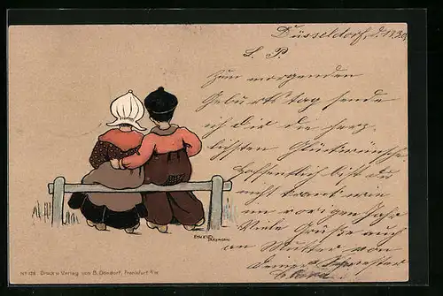 Künstler-AK Ethel Parkinson: Rückenansicht von holländischem Pärchen