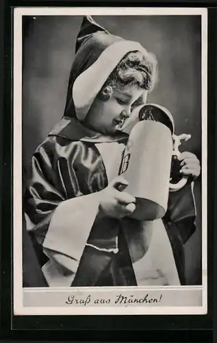 AK Münchner Kindl mit Bierkrug