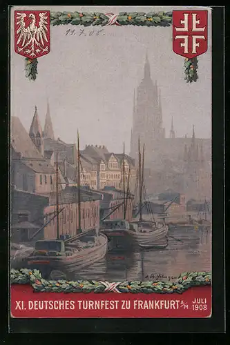 AK Frankfurt, XI. Deutsches Turnfest 1908 - Wappen, Altstadtpartie