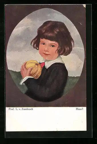 Künstler-AK Ludwig von Zumbusch: Hans`l mit gelbem Apfel