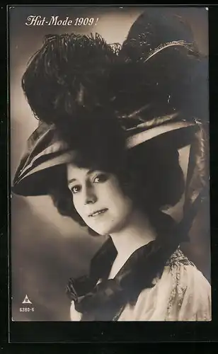 AK Hutmode 1909! - Frau mit grossem Federhut