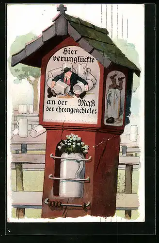 Künstler-AK Denkmal für Opfer der letzten Mass im Biergarten