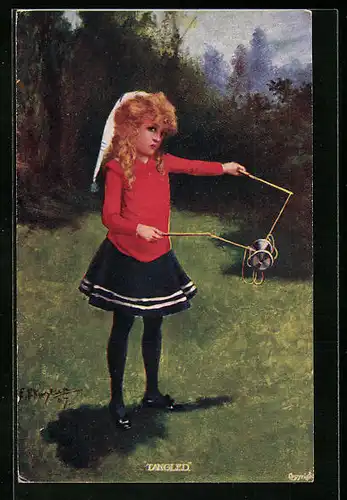 Künstler-AK Mädchen mit Diabolo-Spielzeug in den Händen