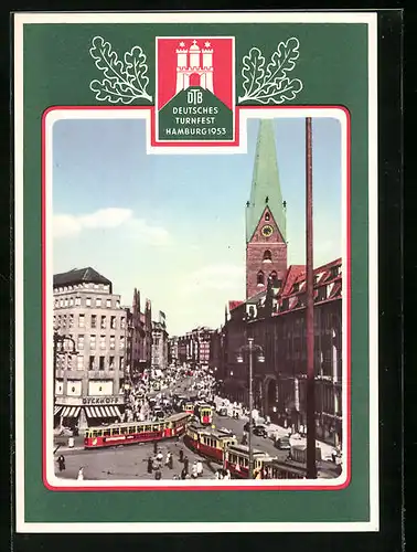 AK Hamburg, Deutsches Turnfest mit Strassenbahn, 1953