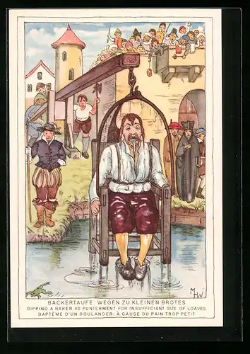 Künstler-AK Bäckertaufe: Wegen zu kleinen Brotes