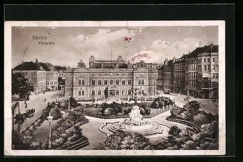 AK Görlitz, Postplatz mit Brunnen