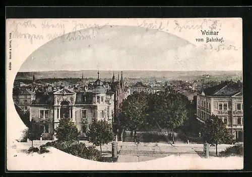 AK Weimar, Ortsansicht vom Bahnhof