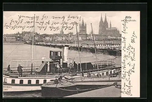 AK Köln, An der Schiffbrücke, Blick zur Altstadt