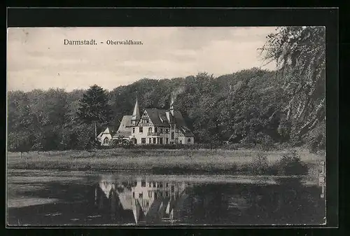 AK Darmstadt, Oberwaldhaus vom Wasser gesehen