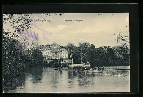 AK Ludwigsburg, Schloss Monrepos mit Ruderbooten