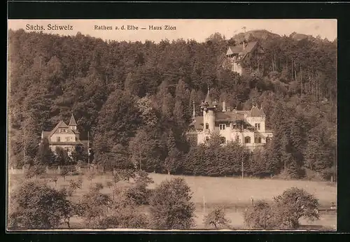 AK Rathen /Elbe, Haus Zion in grüner Umgebung