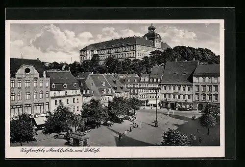 AK Weissenfels, Marktplatz mit Hotel, Geschäften und Schloss