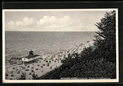 AK Ueckeritz a. Usedom, Strand mit Badeanstalt