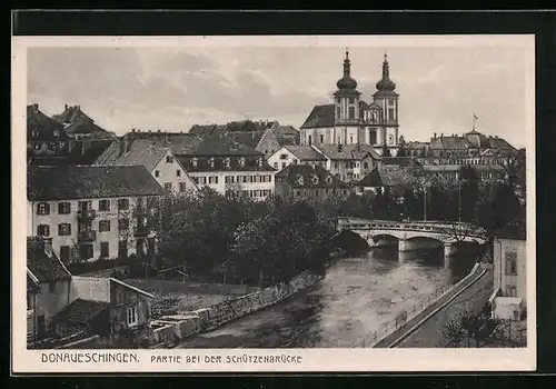 AK Donaueschingen, Partie bei der Schützenbrücke mit Kirche