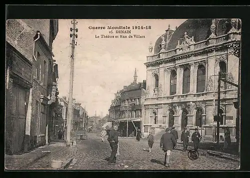 AK Denain, La Theatre et Rue de Villars