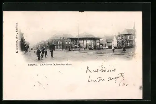 AK Croix, La Place et la Rue de la Gare