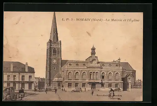 AK Somain, La Mairie et l`Eglise