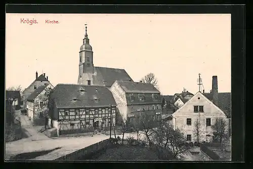 AK Krögis, Kirche, Bäckerei und Restaurant