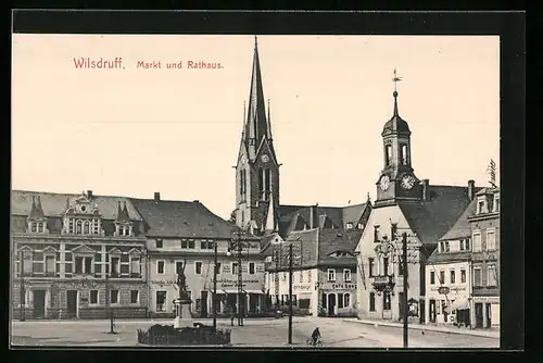 AK Wilsdruff, Markt mit Rathaus und Kirche