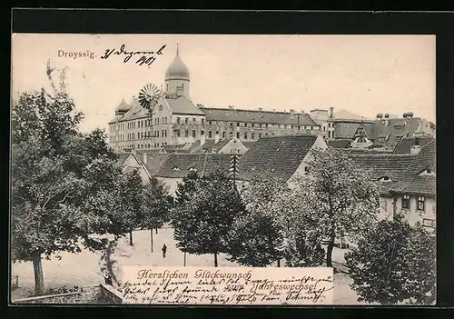 AK Droyssig, Blick auf die Dächer der Stadt