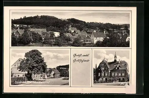 AK Goldschau, Dorfstrasse mit Gasthof, Rittergut, Totalansicht