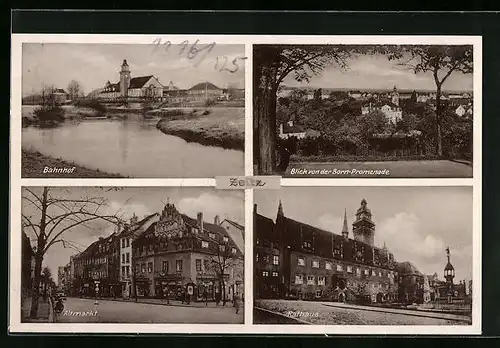 AK Zeitz, Bahnhof, Altmarkt, Rathaus