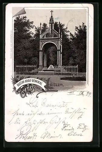 Lithographie Lützen, Gustav Adolf-Denkmal