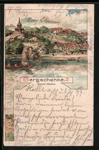 AK Halle-Cröllwitz, Ortspartie mit Gasthaus Bergschenke