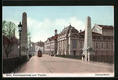 AK Bern, Kornhausbrücke mit Strassenbahn