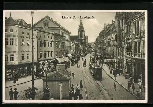 AK Linz a. D., Landstrasse mit Strassenbahn