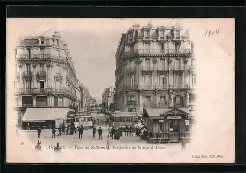 AK Angers, Place du Ralliement, Strassenbahn