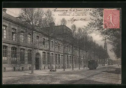 AK Tourcoing, Le Lycée, Strassenbahn