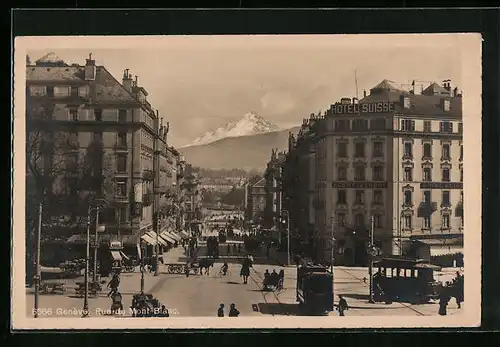 AK Genève, Rue du Mont Blanc, Strassenbahn