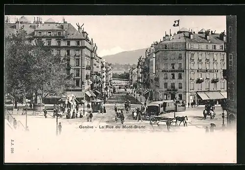 AK Genève, La Rue du Mont-Blanc, Strassenbahn