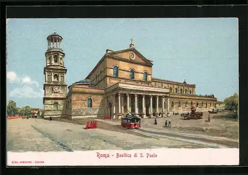 AK Roma, Basilica di S. Paolo, Strassenbahn