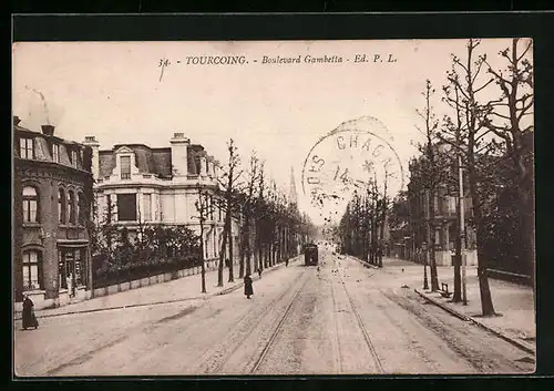 AK Tourcoing, Boulevard Gambetta, Strassenbahn