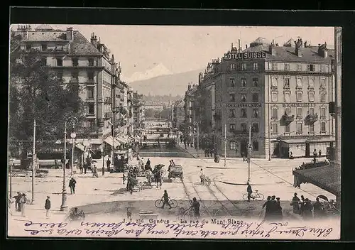 AK Genève, La Rue du Mont-Blanc, Strassenbahn