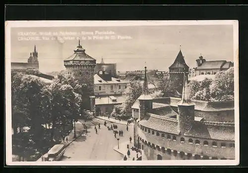 AK Krakau, Vue de Barhakan et de la Porte de St. Florian, Strassenbahn