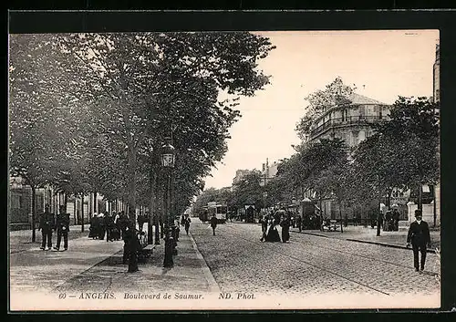 AK Angers, Boulevard de Saumur, Strassenbahn