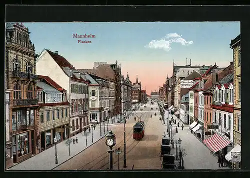 AK Mannheim, Planken mit Strassenbahn
