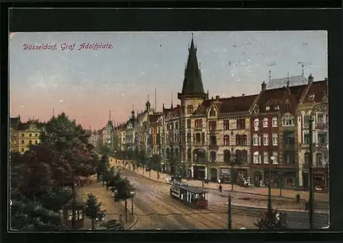 AK Düsseldorf, Graf Adolfplatz mit Strassenbahn