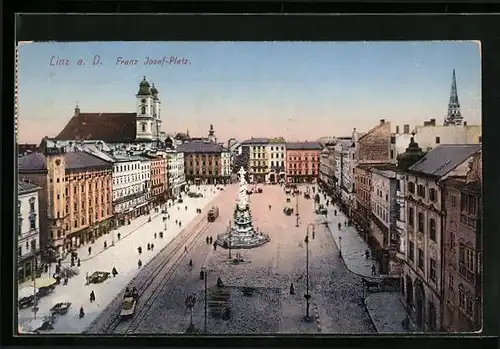 AK Linz a. D., Franz Josef-Platz mit Strassenbahn