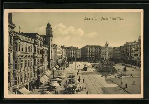 AK Linz a. D., Franz Josef-Platz mit Strassenbahn