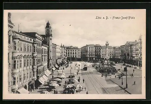 AK Linz a. D., Strassenbahn am Franz-Josef-Platz