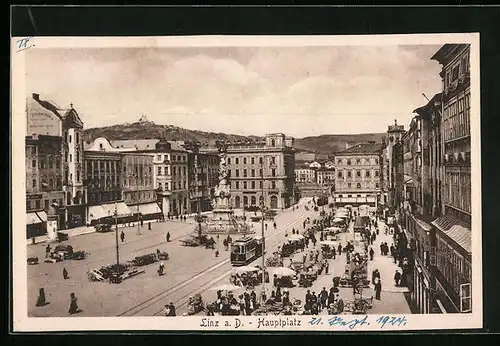 AK Linz a. D., Hauptplatz mit Strassenbahn