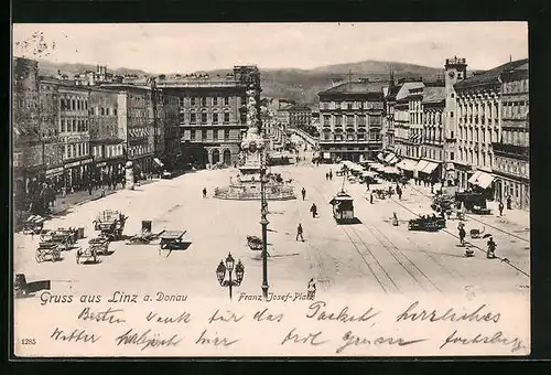 AK Linz a. D., Franz-Josef-Platz mit Strassenbahnen