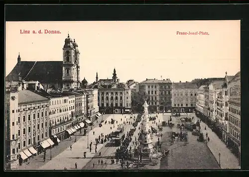 AK Linz a. D., Franz-Josef-Platz mit Strassenbahn