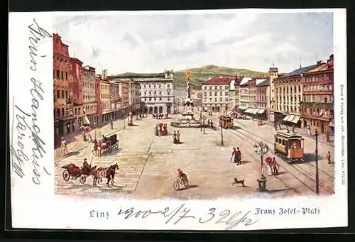 AK Linz a. D., Franz-Josef-Platz mit Strassenbahn